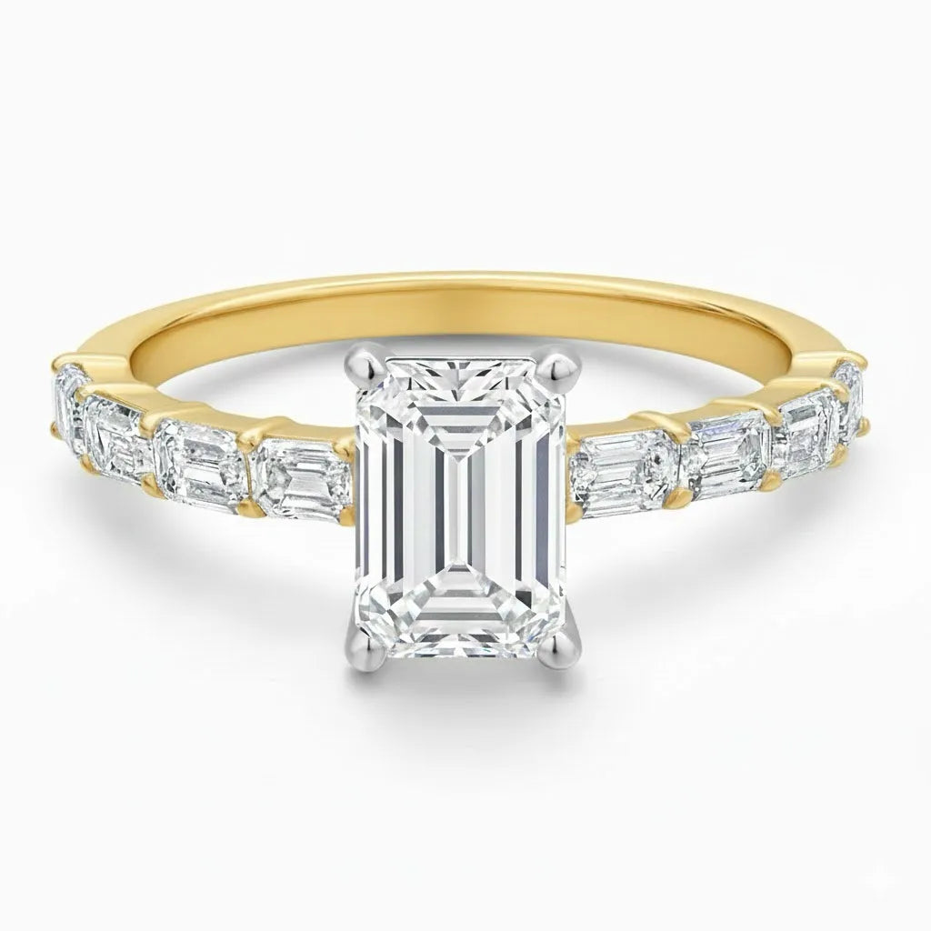 14K Two-Tone Gold IGI Certified Emerald Cut Lab Grown Diamond Engagement Ring